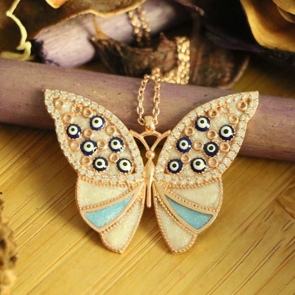 925 Sterling Silver blue butterfly 曆 Evil eyes  - Picture 3 of 7